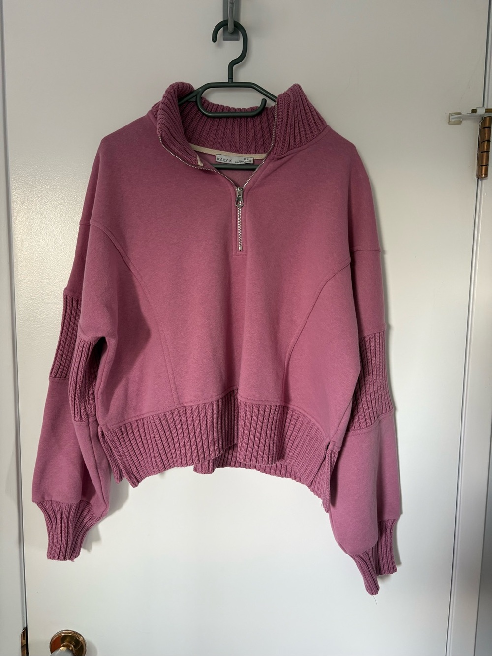 Half-Zip Ribbed Mock Neck Crop Sweater - Dusty Rose